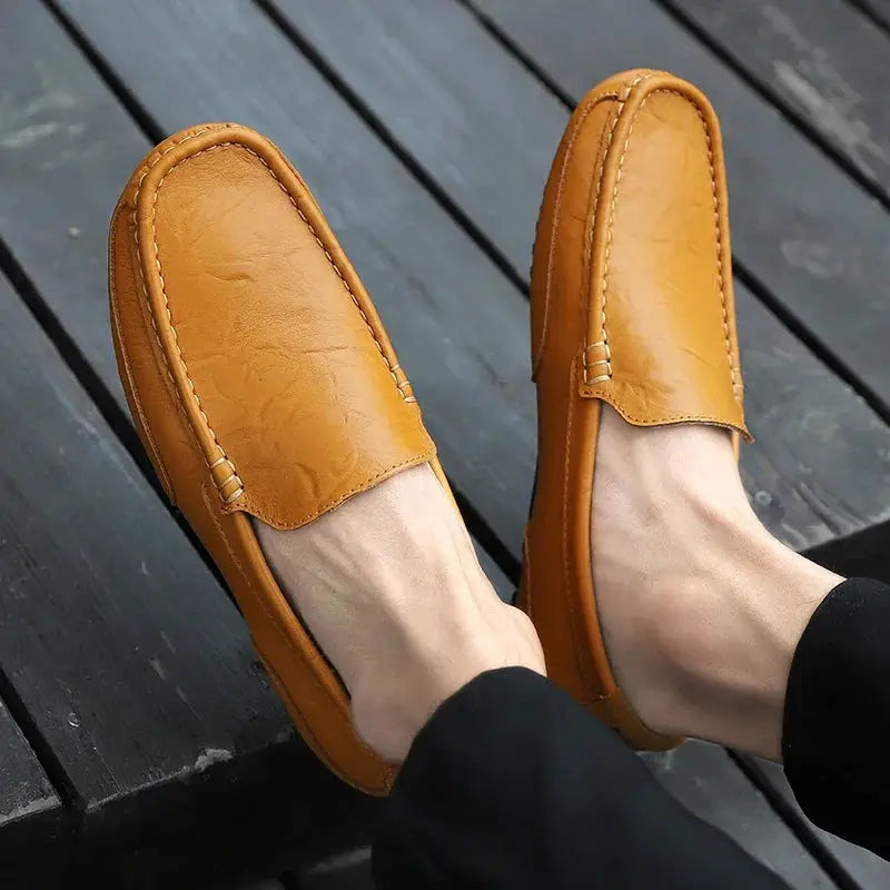 Men's Simples Market tan genuine leather loafers; slip-on breathable moccasins