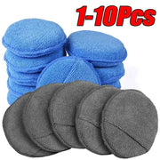 10-piece car detailing applicator pads set with blue microfiber pads and gray round foam discs