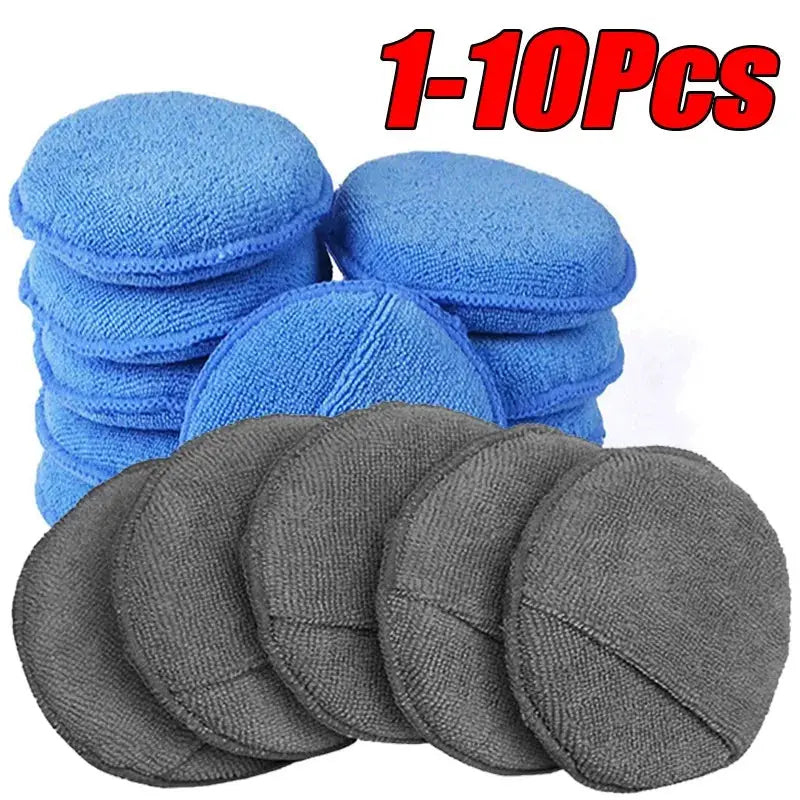 10-piece car detailing applicator pads set with blue microfiber pads and gray round foam discs