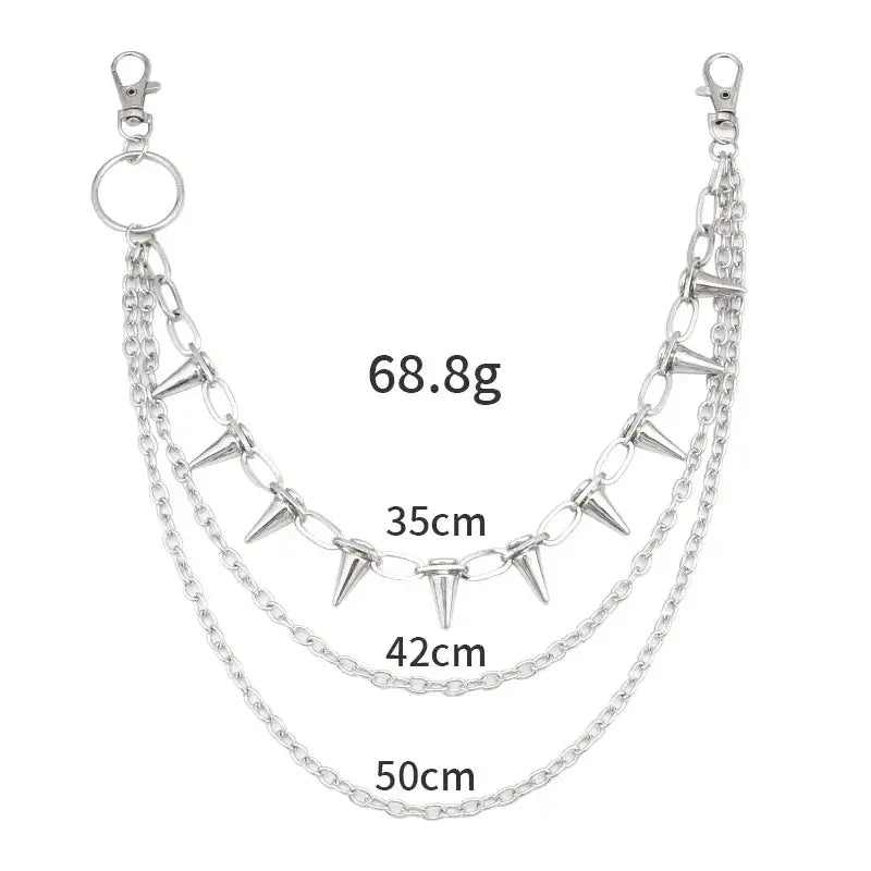 PunkPulse Layered Spike Rivet Metal Chain Belt Keychain For Unisex Biker Goth Style Jeans And Pants