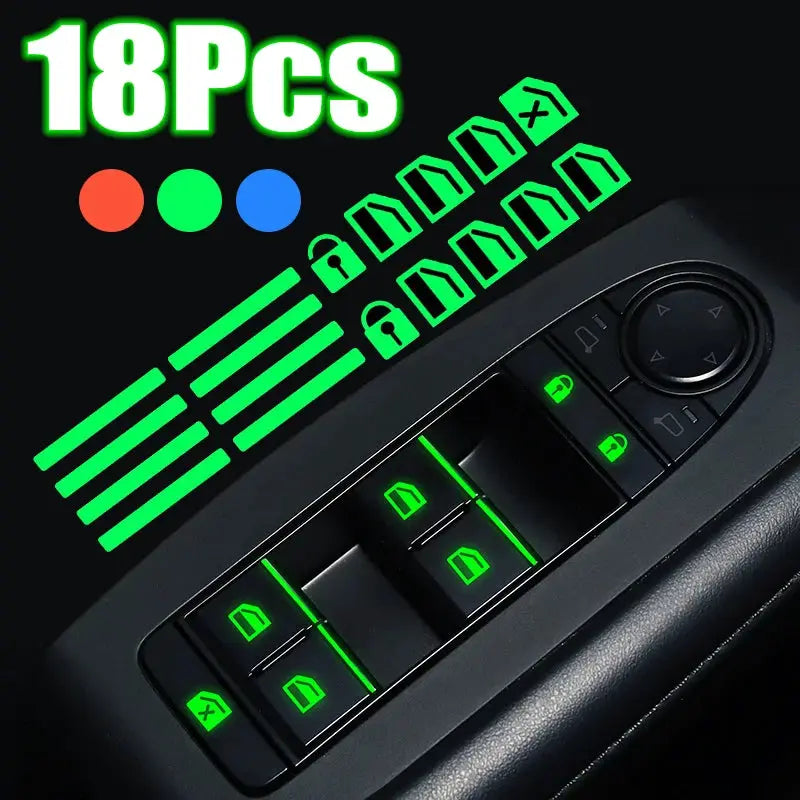 18Pcs car window lift button decals with green luminous glow for door control panel by Simples Market