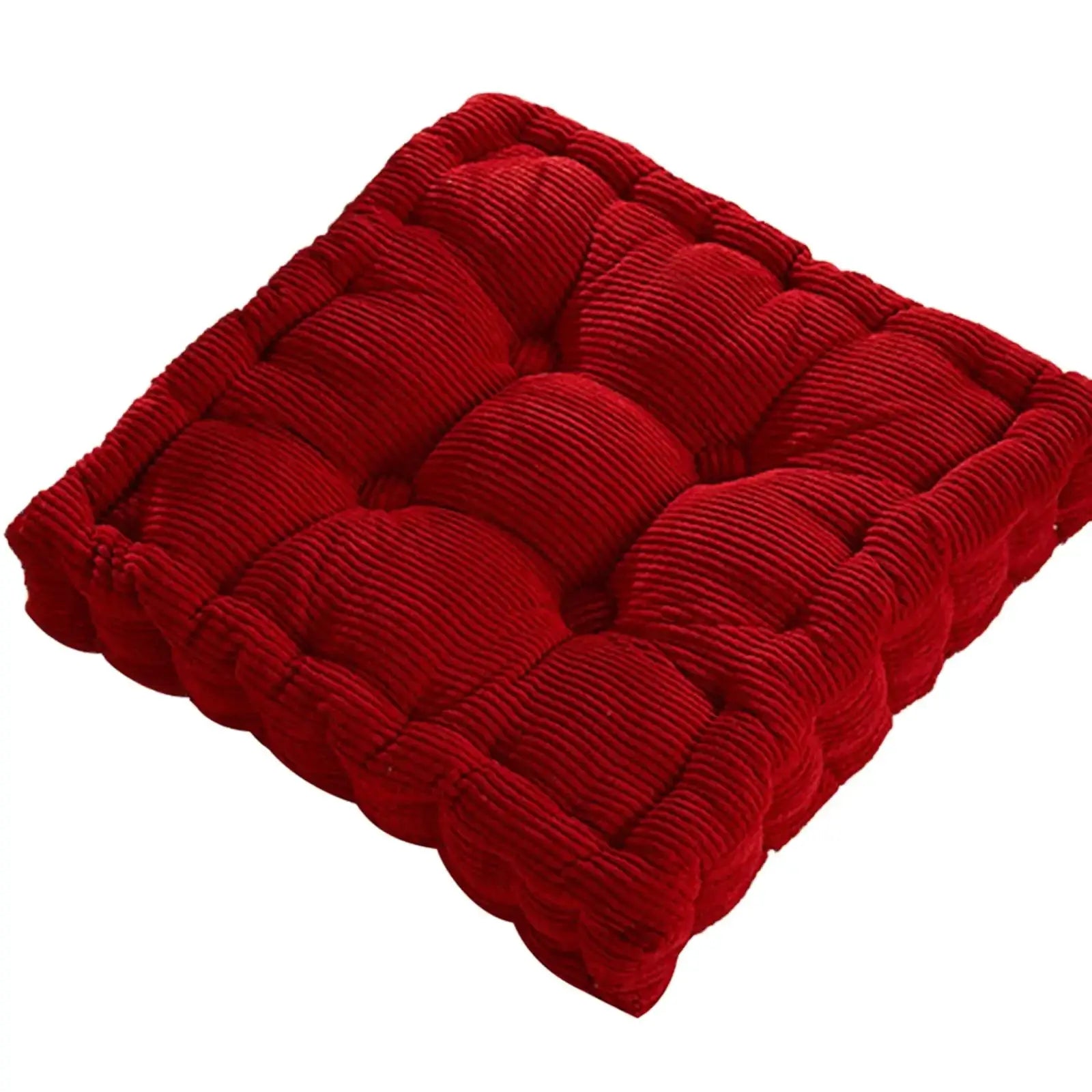Square cushion by Simples Market, red corduroy with tufted panels