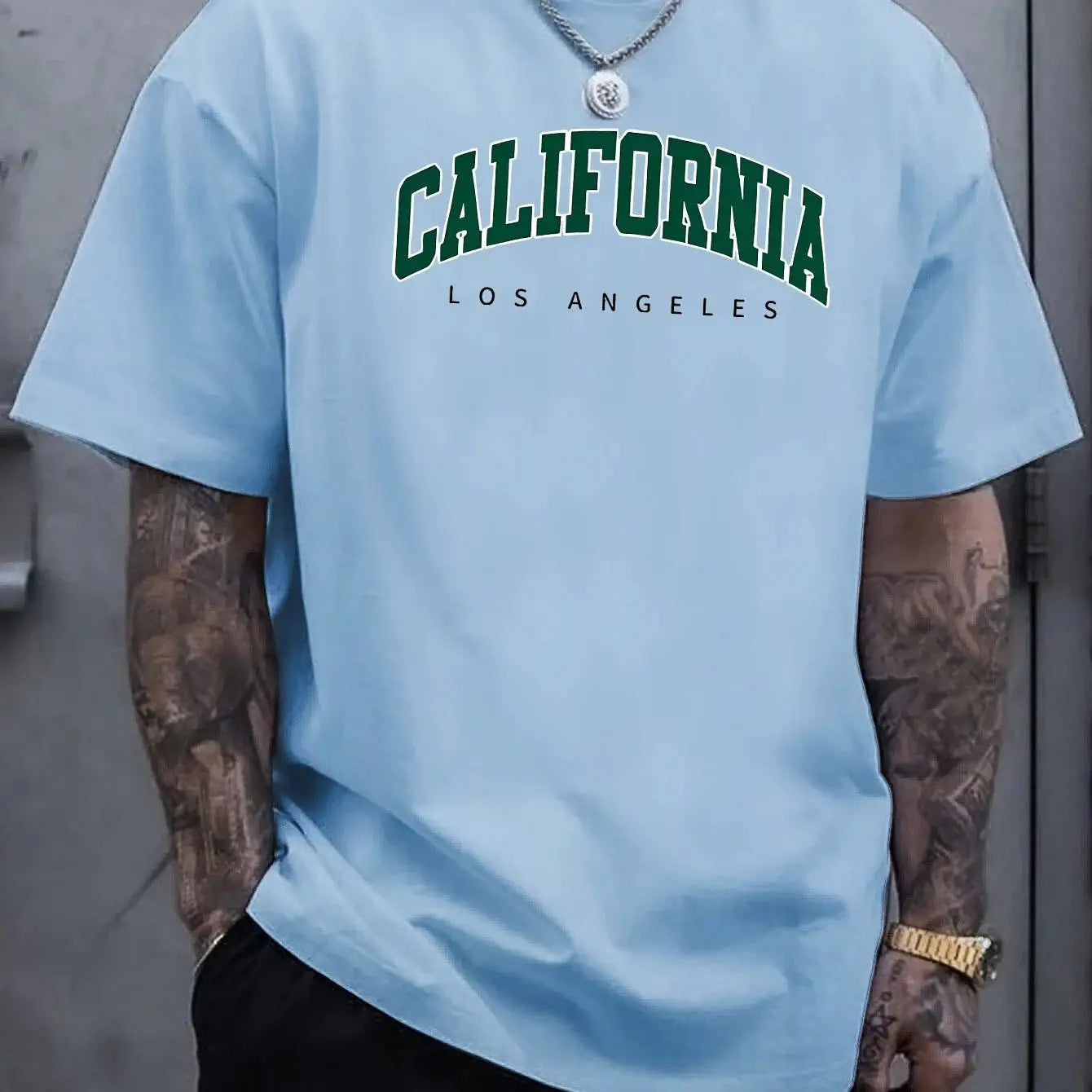 Summer Men's 100 Percent Cotton Casual T Shirt Loose Fit Short Sleeve Round Neck California Letter Print