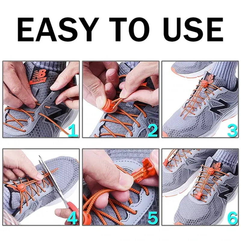 Elastic no-tie sneaker shoelaces 1 pair by Simples Market, orange rubber round laces