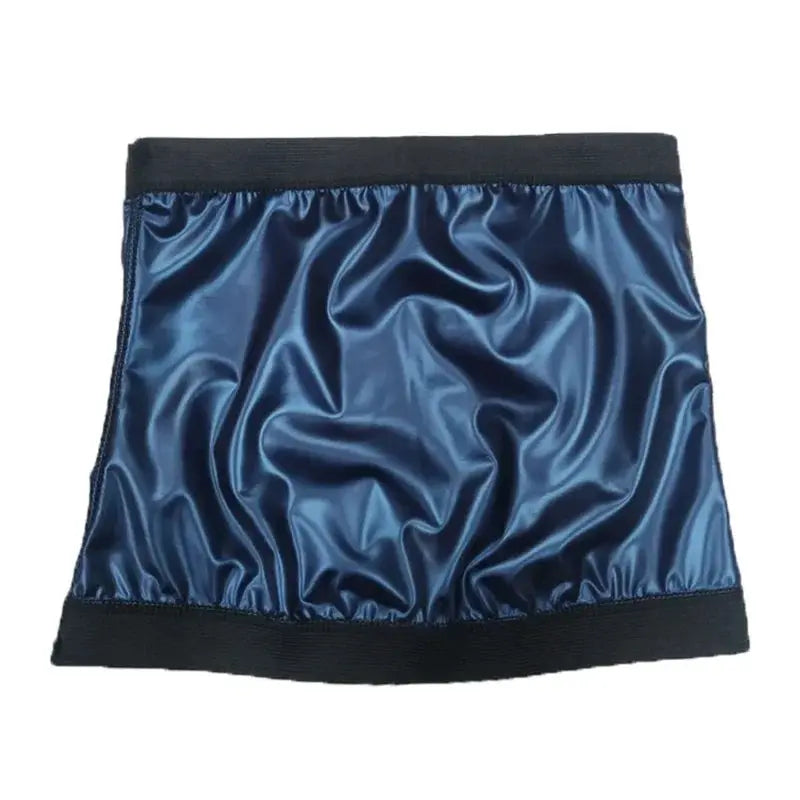 Men's blue satin waist trainer belt with black elastic edges