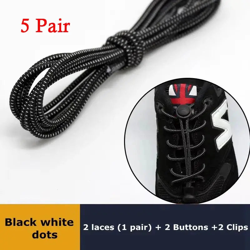 Shoelaces, Simples Market elastic no-tie, round, black with white dots for sneakers