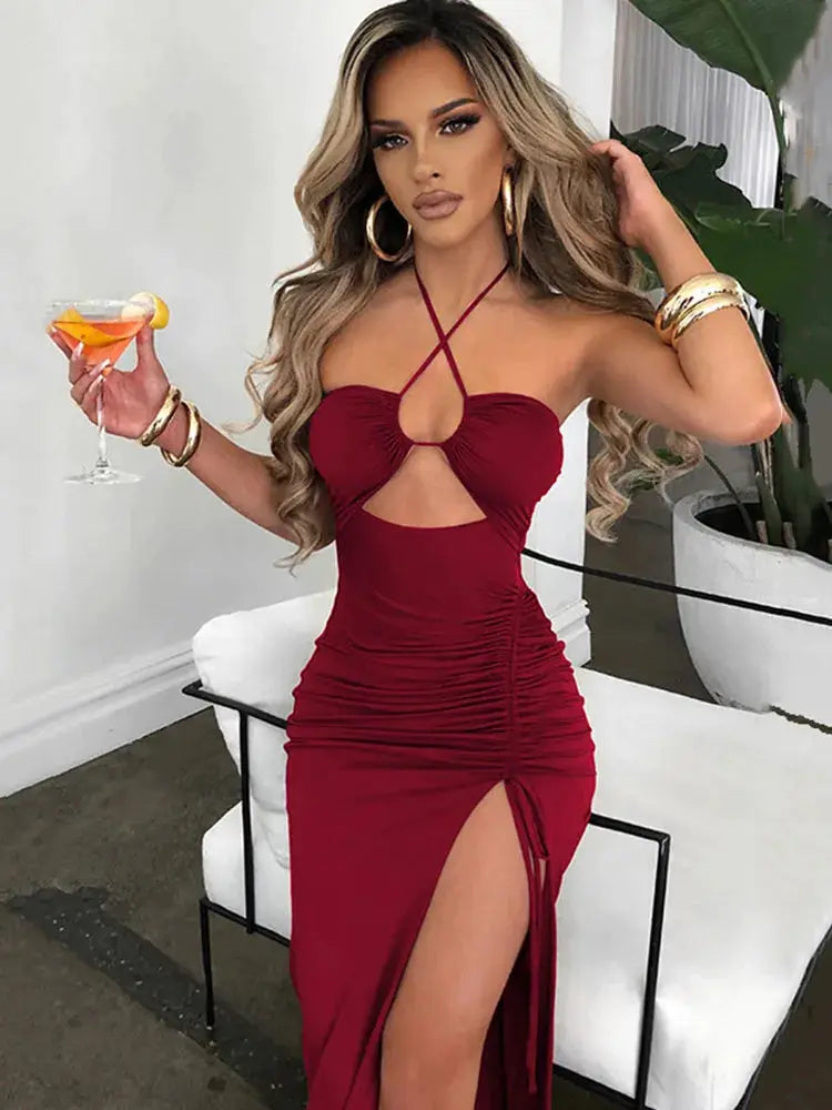 LuxeNite Sleeveless Backless Midi Dress Ultra Stretch Bodycon Silhouette For Night Club Parties