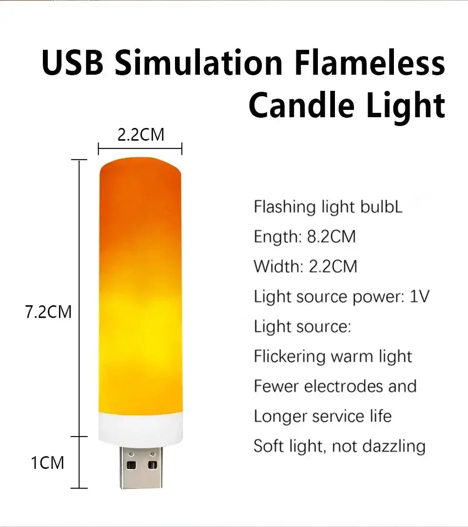 USB LED flame light by Simples Market with orange-to-yellow flickering flame and USB plug base