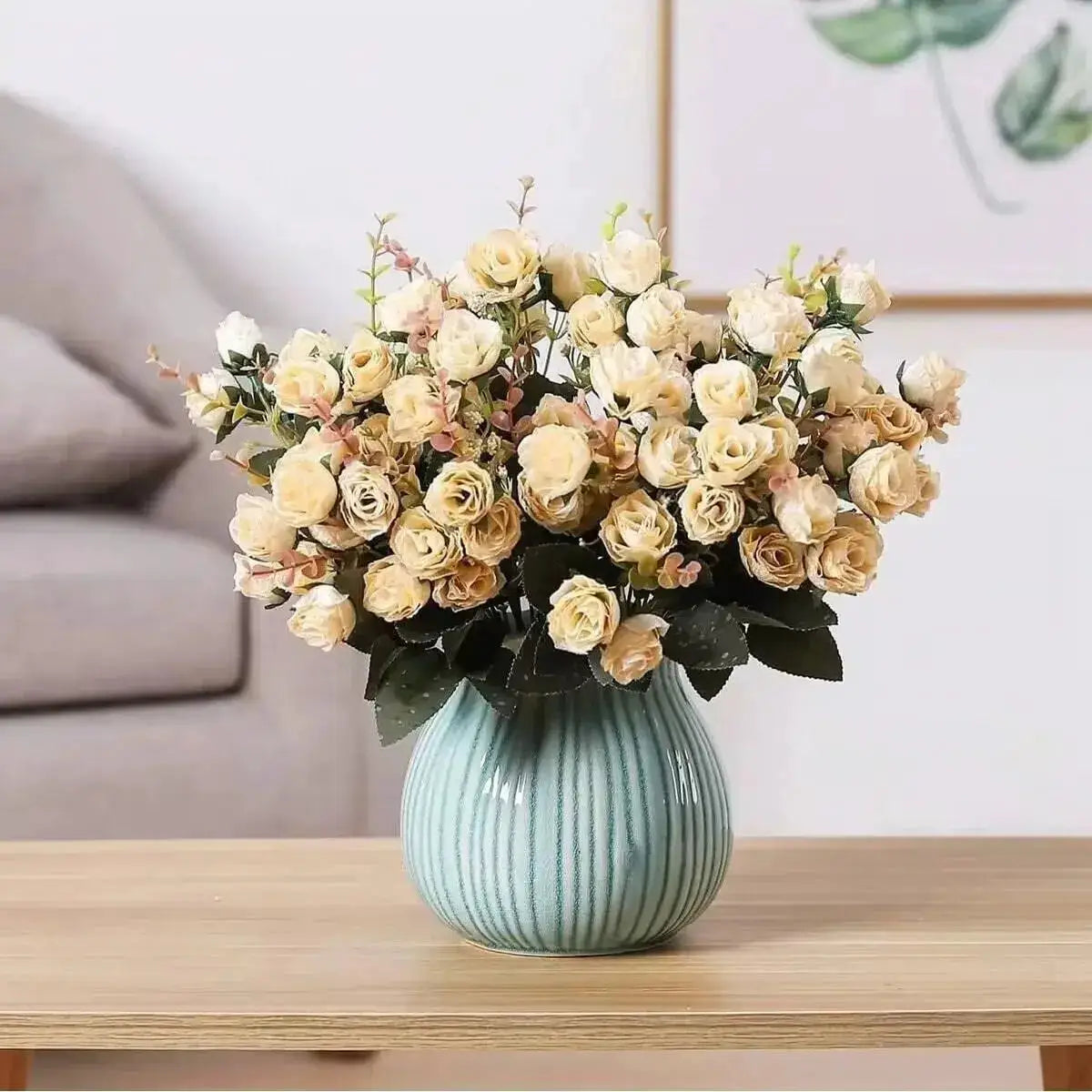 Artificial Silk Rose Bouquet 7 Stems 21 Heads for Wedding Christmas Wreath Home Decor Vase Bridal Bouquets