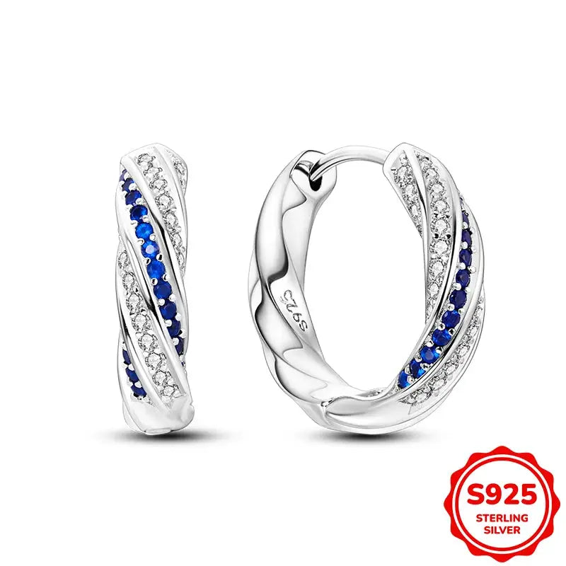 925 Sterling Silver Blue Zircon Butterfly Hoop Earrings for Women Fine Jewelry Gift