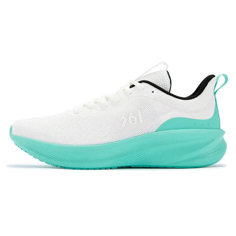 361° Fengye 5.0 running shoes, white mesh upper with turquoise sole, lightweight breathable sneakers
