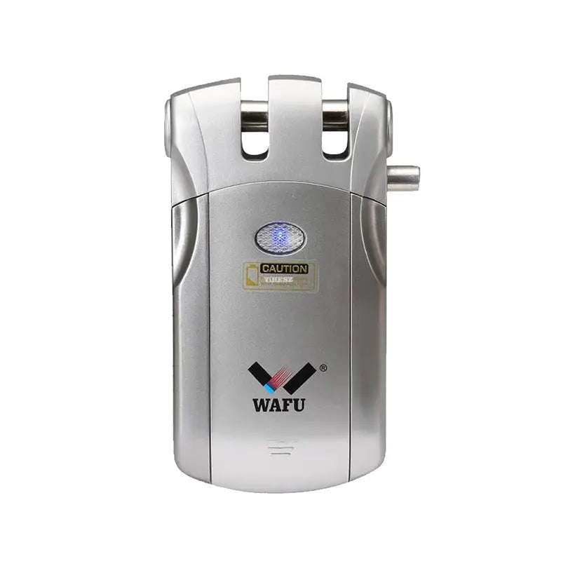 WAFU 019 remote control door lock in silver metal, 433MHz, with blue LED and WAFU logo
