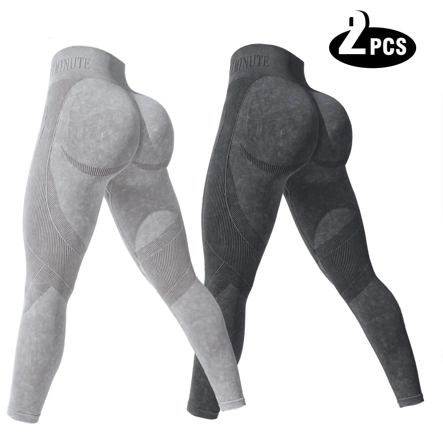 2-pack women's seamless high-waisted yoga leggings in light gray and charcoal, butt-lifting and breathable.