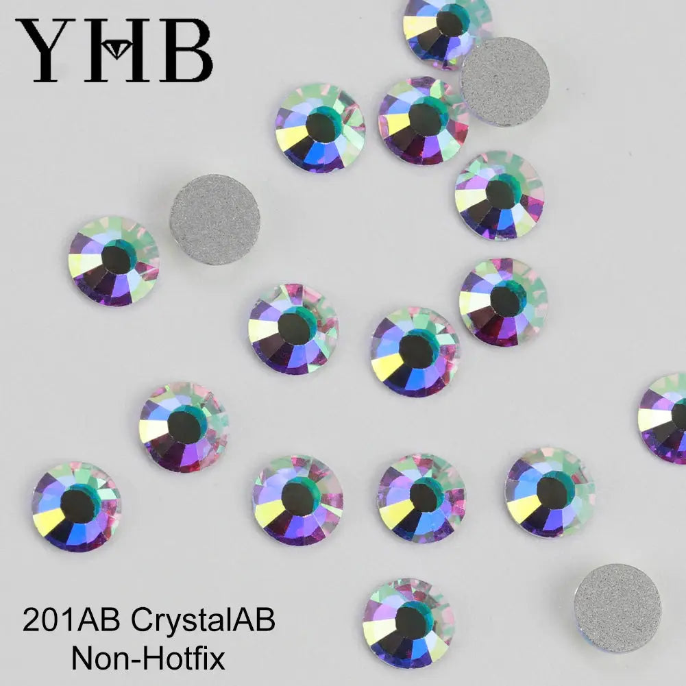 YHB Non Hotfix White Crystal AB Flatback Rhinestones For Nails Decoration DIY Nail Art Cold Fixation Gems