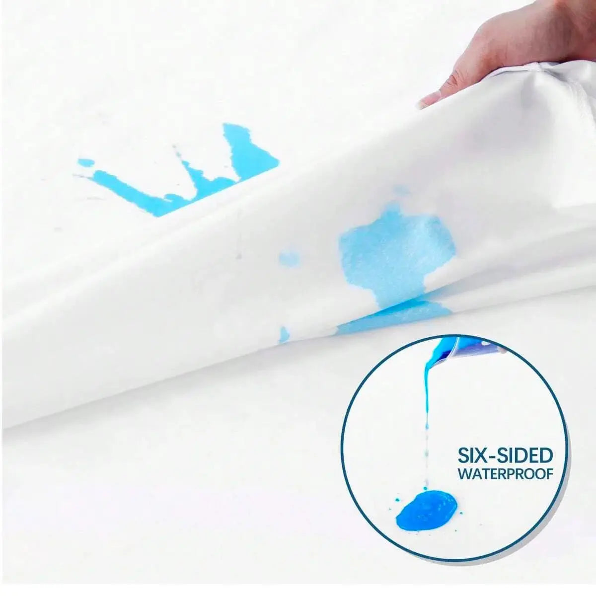 Waterproof mattress protector with zipper; six-sided waterproof, breathable, noiseless white cover for queen/king beds