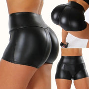 SirenLux Shiny Elastic High Waist Faux PU Leather Shorts For Dance Clubwear Sexy Mini Shorts