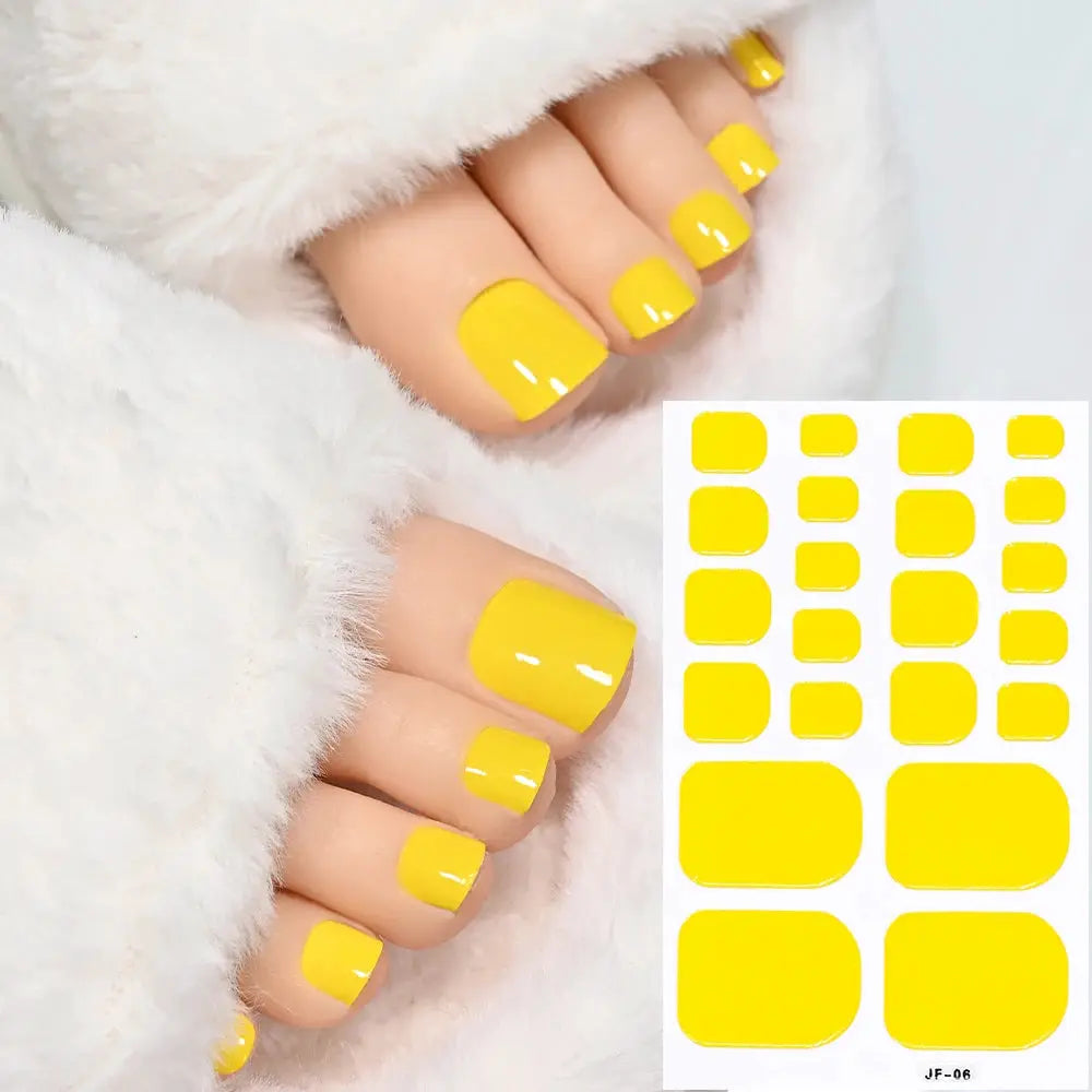 Simples Market 22tips yellow toe nail sticker wraps, solid color, full-coverage decals; sheet shown