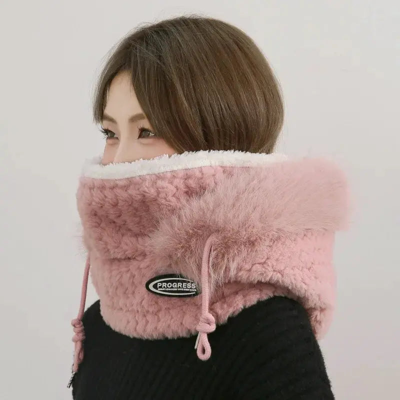 ArcticGuard Thermal Plush Hat Hood Scarf Mask Women Windproof Thick Design Outdoor Riding Gear