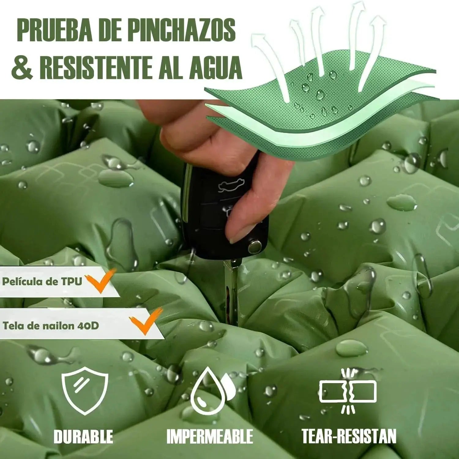 Simples Market outdoor double inflatable sleeping pad, extra wide green mattress with valve