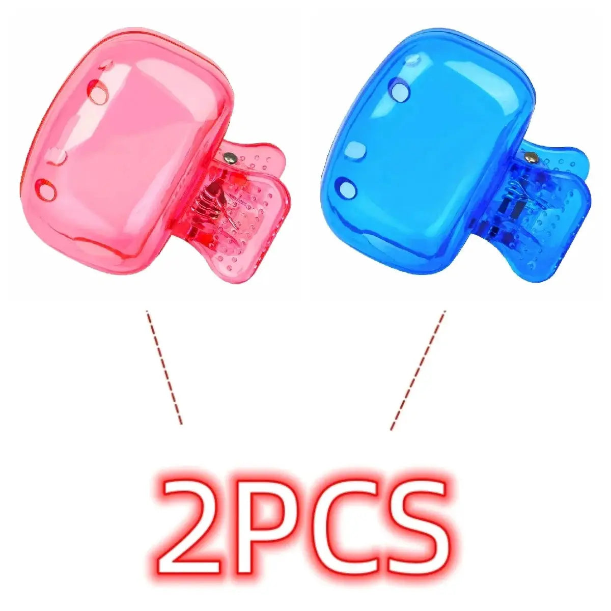 Simples Market 2-pack toothbrush head covers, pink and blue plastic travel caps with clips