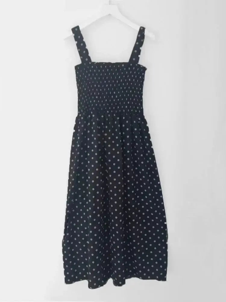 MarinaGrace Summer Polka Dot Sleeveless Chiffon Long Dress With Elegant Square Neck And Flowy A Line Fit
