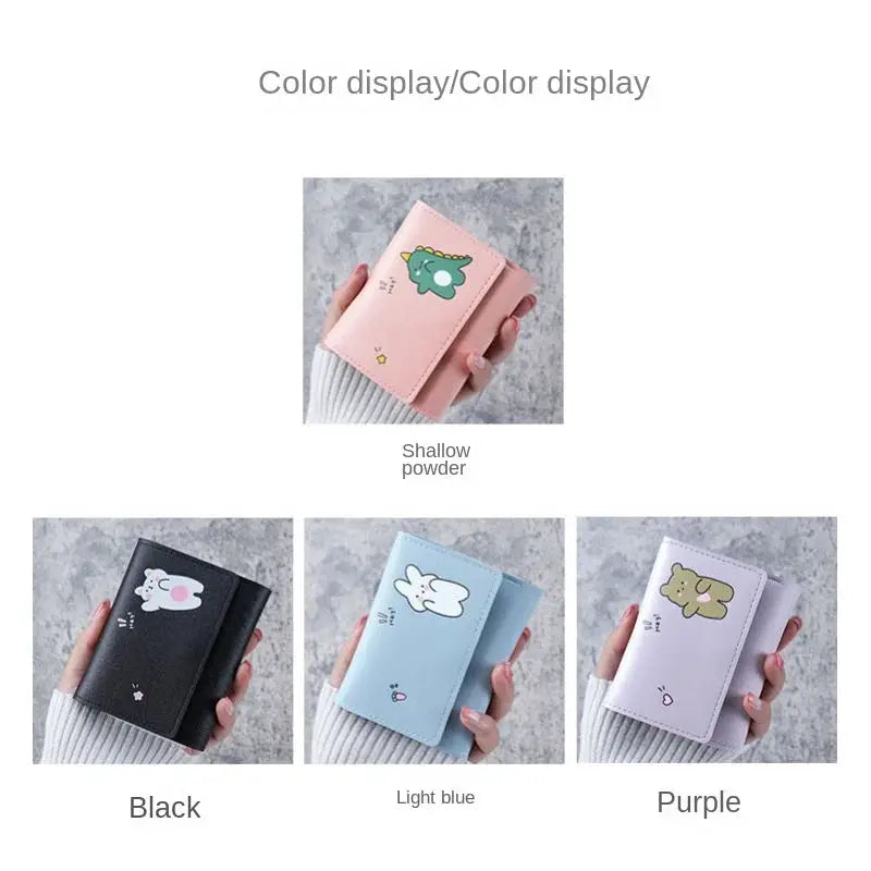 2024 women's small wallet with hasp and ID card holder, pink cartoon design