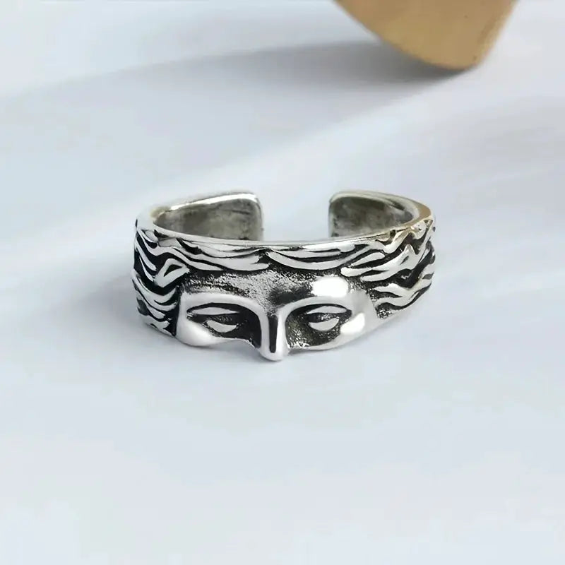 Venus Mask Ring For Men Retro Thai Silver Relief Adjustable Opening Ring Gift Vintage Style Accessory