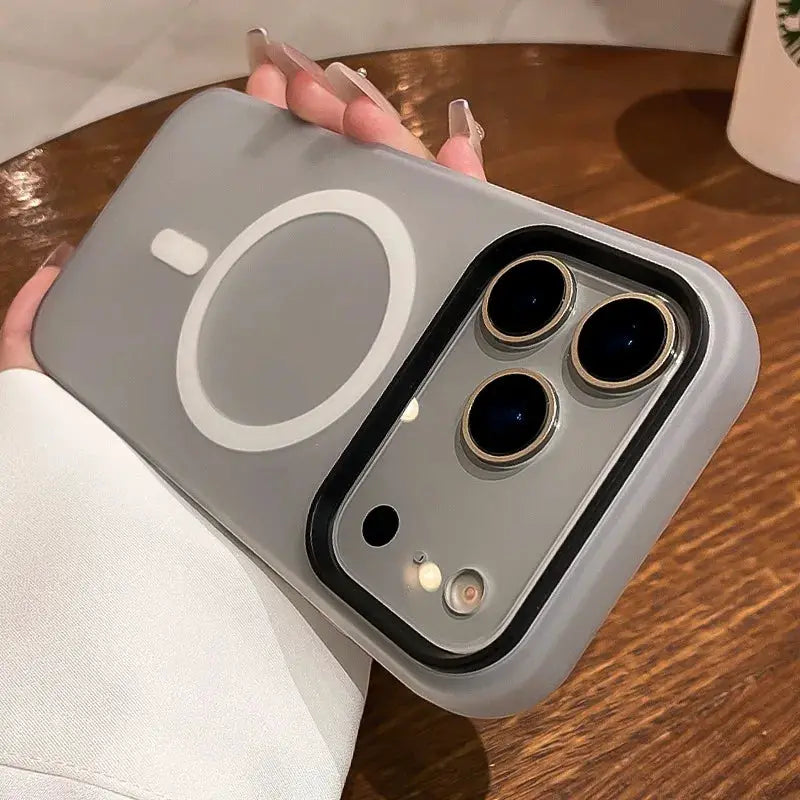 Luxury 2-in-1 magnetic liquid silicone iPhone case with MagSafe ring, gray by Simples Market
