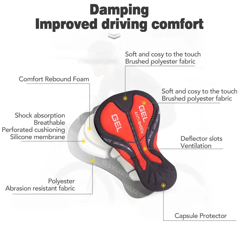 Cycling underwear shorts with 5D gel pad, breathable brushed polyester fabric, black and red, NEWBOLER by Simples Market