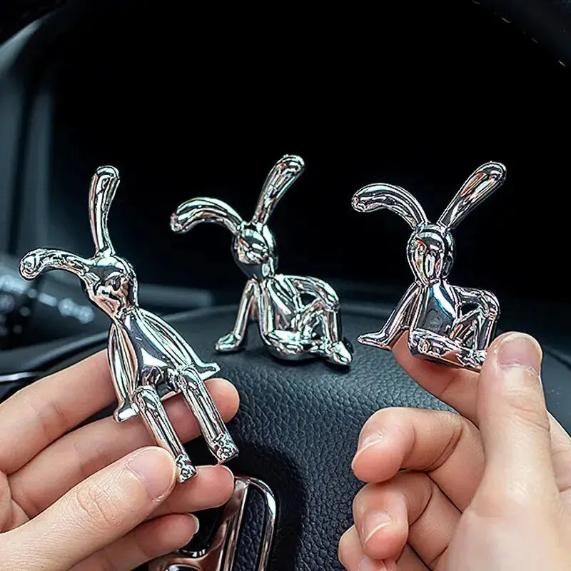 2 Piece Long Eared Rabbit Statues Set Cartoon Silver Electroplated Desktop Ornament for Home Living Room Car Decor
