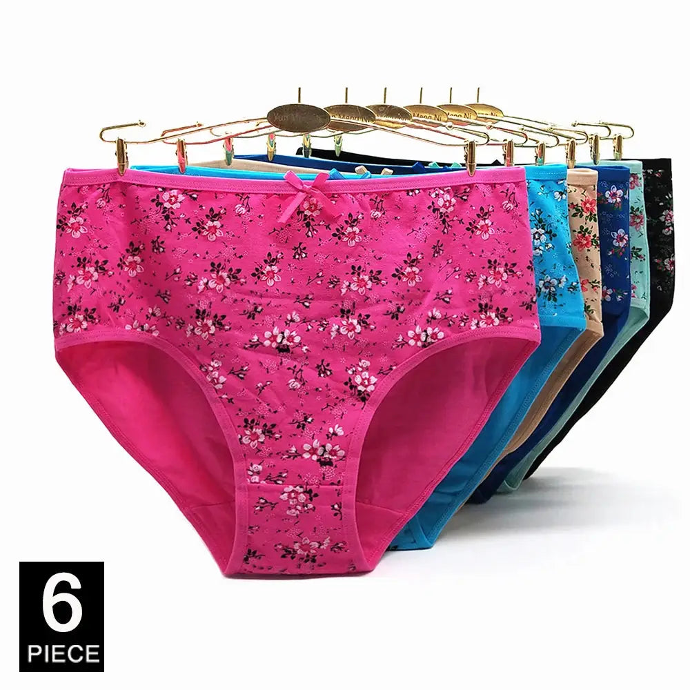 Women's cotton floral briefs 6-pack in pink, blue, beige, teal, green and black from Simples Market