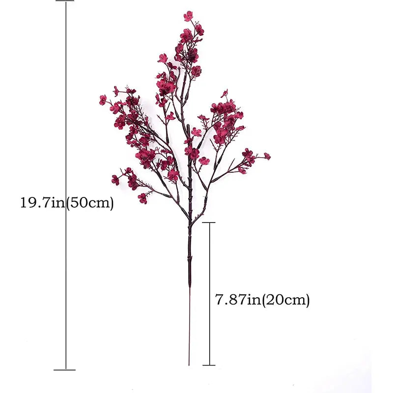 Simples Market artificial cherry blossom gypsophila branch, pink blossoms on brown stem, 50 cm tall for DIY bouquets.