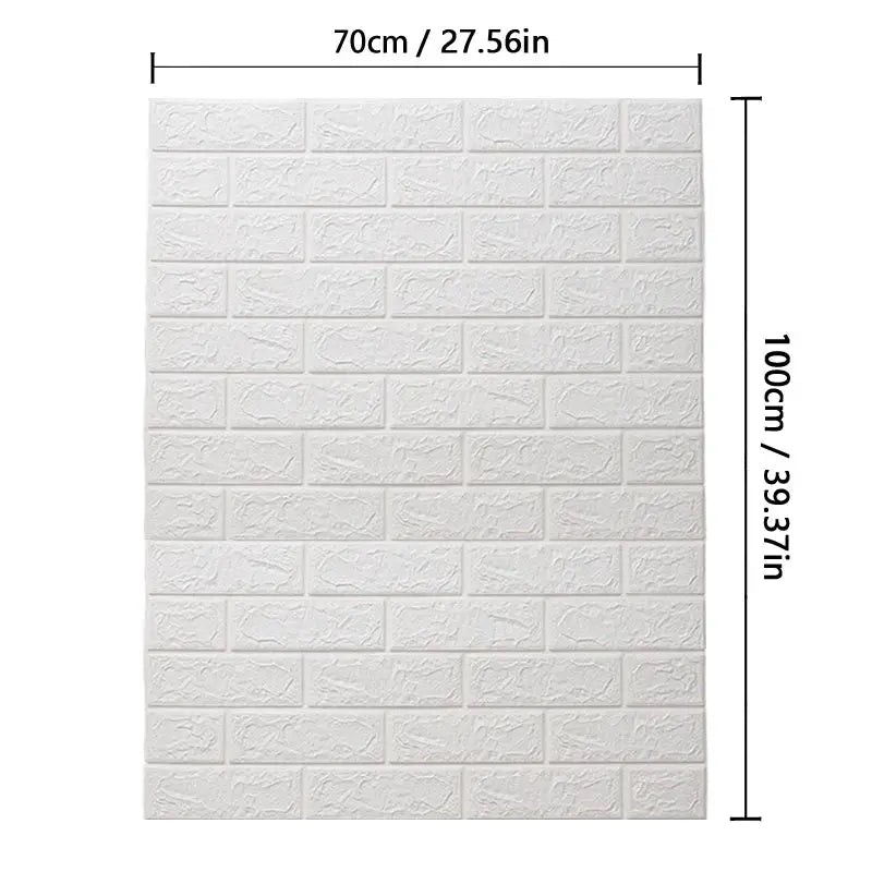 Wall sticker white brick-pattern PVC sheet, waterproof, 70x100 cm.