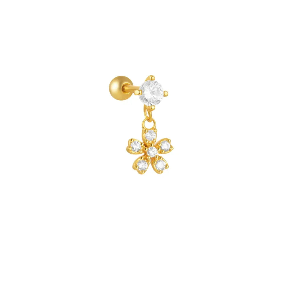 AIDE gold-tone flower drop earring with zircon stones and round stud top