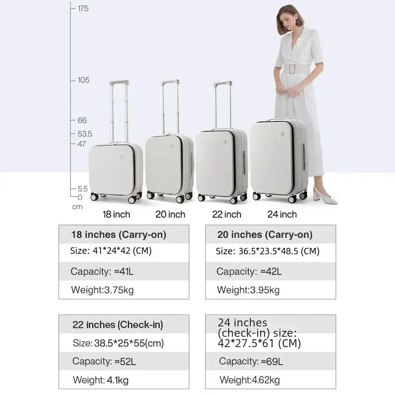 Mixi patent aluminum frame carry-on suitcases, 4-piece white set 18/20/22/24 inch by Simples Market