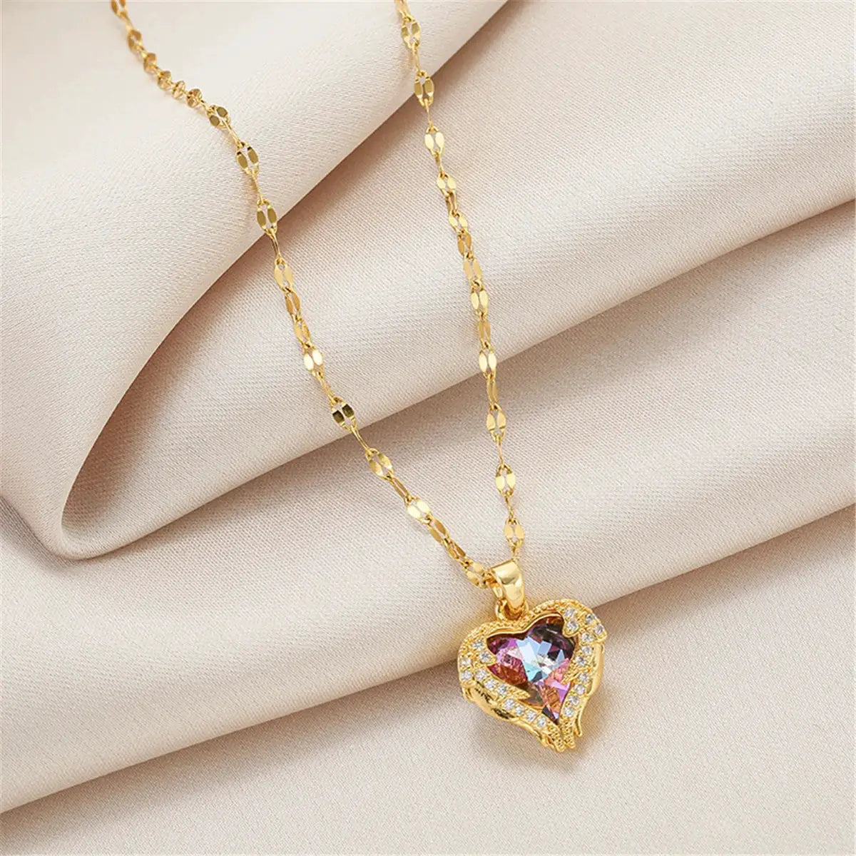 Luxury Colorful Crystal Ocean Heart Pendant Necklace For Women 316L Stainless Steel Jewelry Wedding