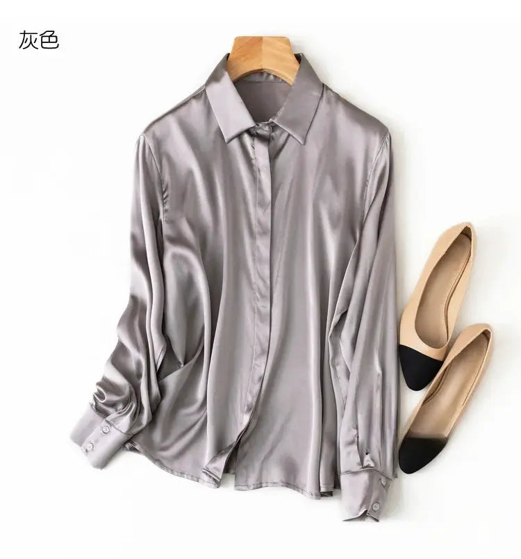 Tajiyane Women's Mulberry Silk Blend Long Sleeve Office Blouse