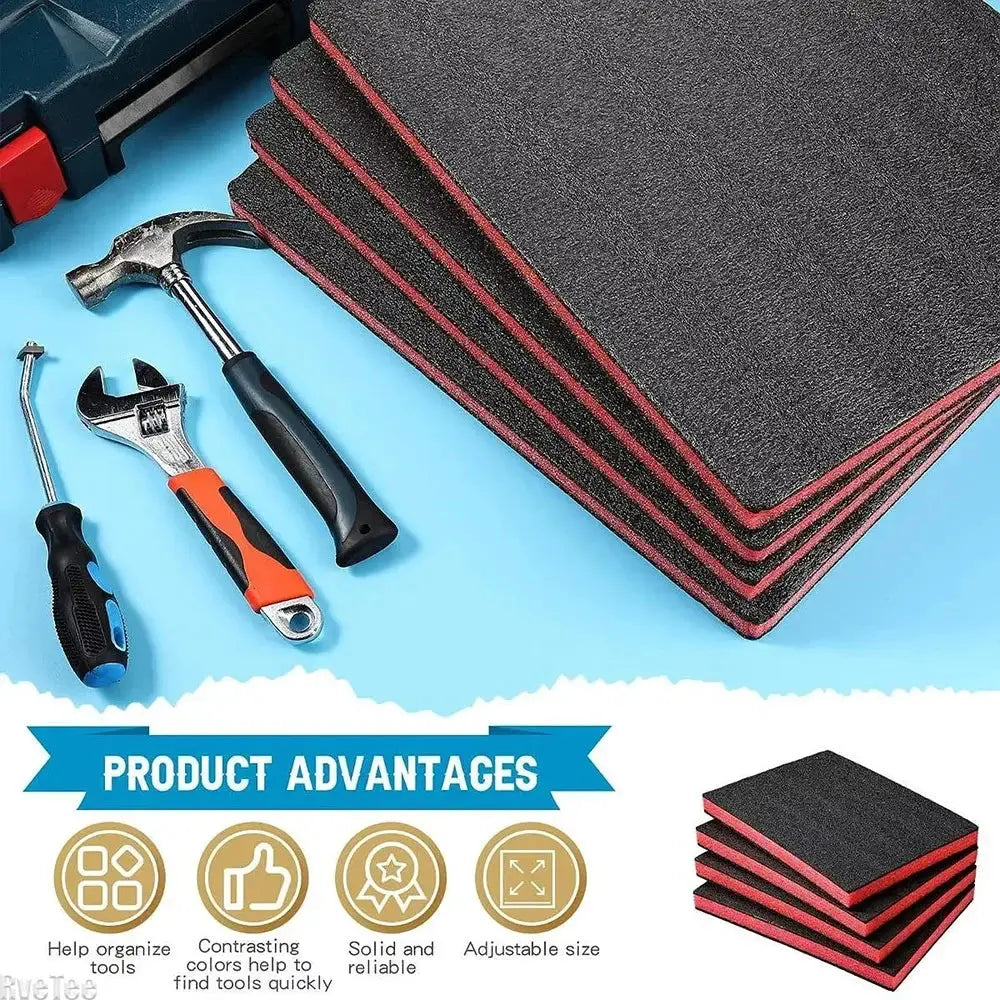 4Pcs tool box foam inserts, black with red edges, for tool case cushioning and transport