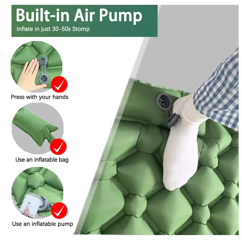 Outdoor Camping Inflatable Sleeping Pad With Built In Pillow And Inflator Pump Ultralight Air Mat For Hiking