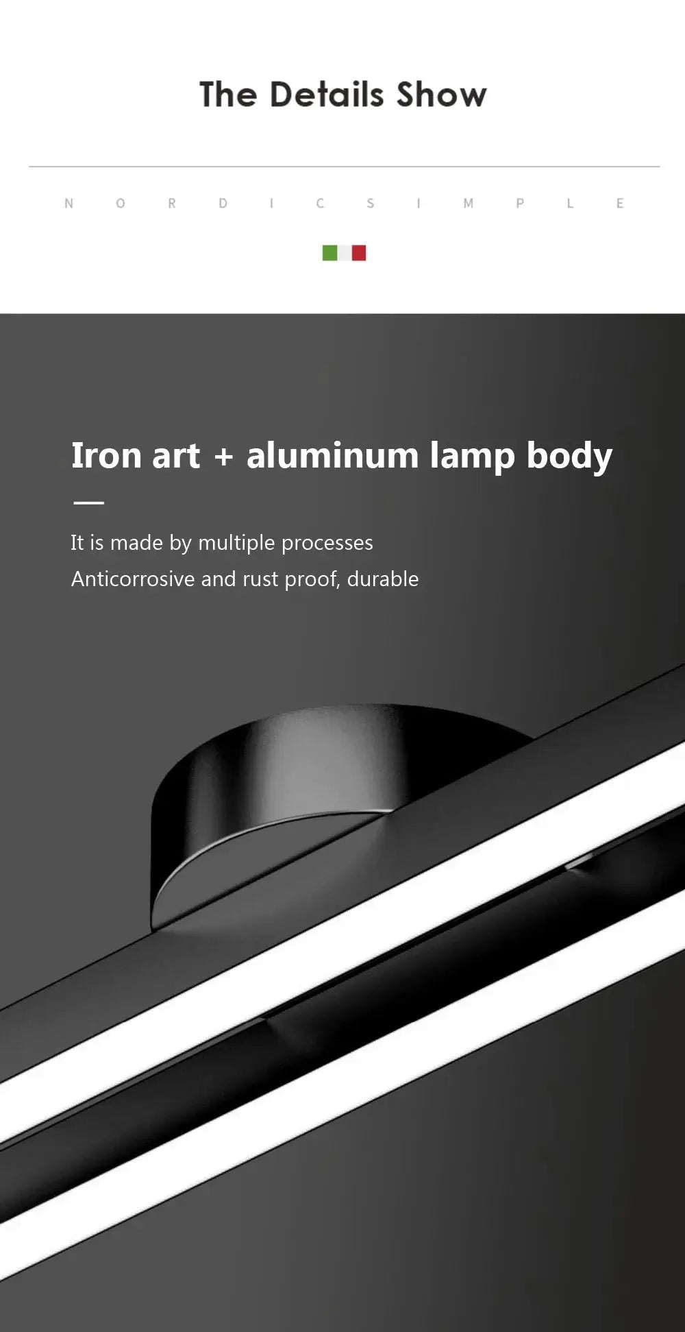 Modern LED ceiling light by Simples Market; black iron and aluminum body with white LED strip, 60/80cm
