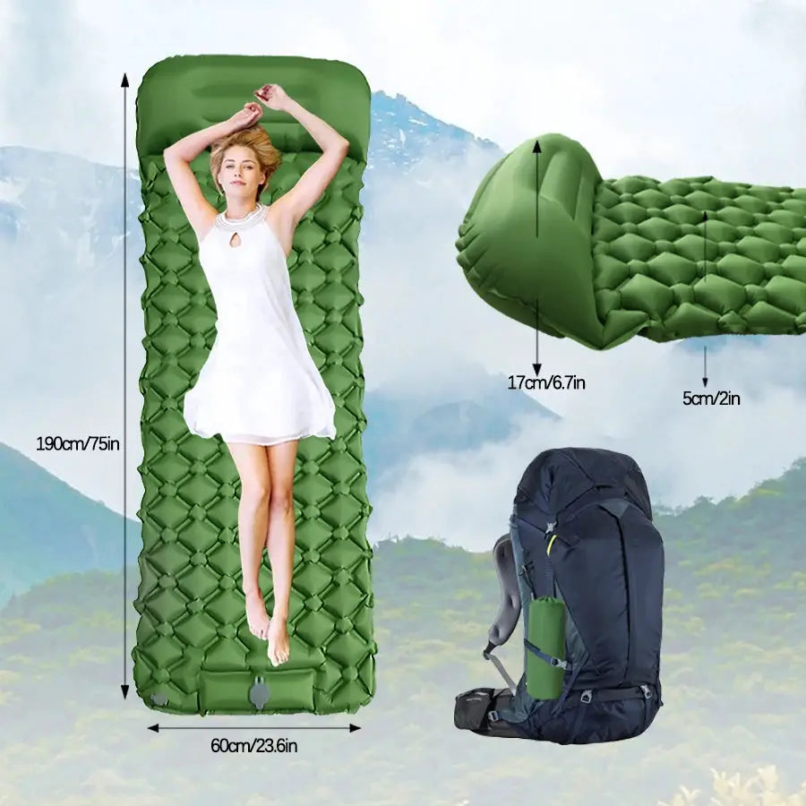 Outdoor Camping Inflatable Sleeping Pad With Built In Pillow And Inflator Pump Ultralight Air Mat For Hiking