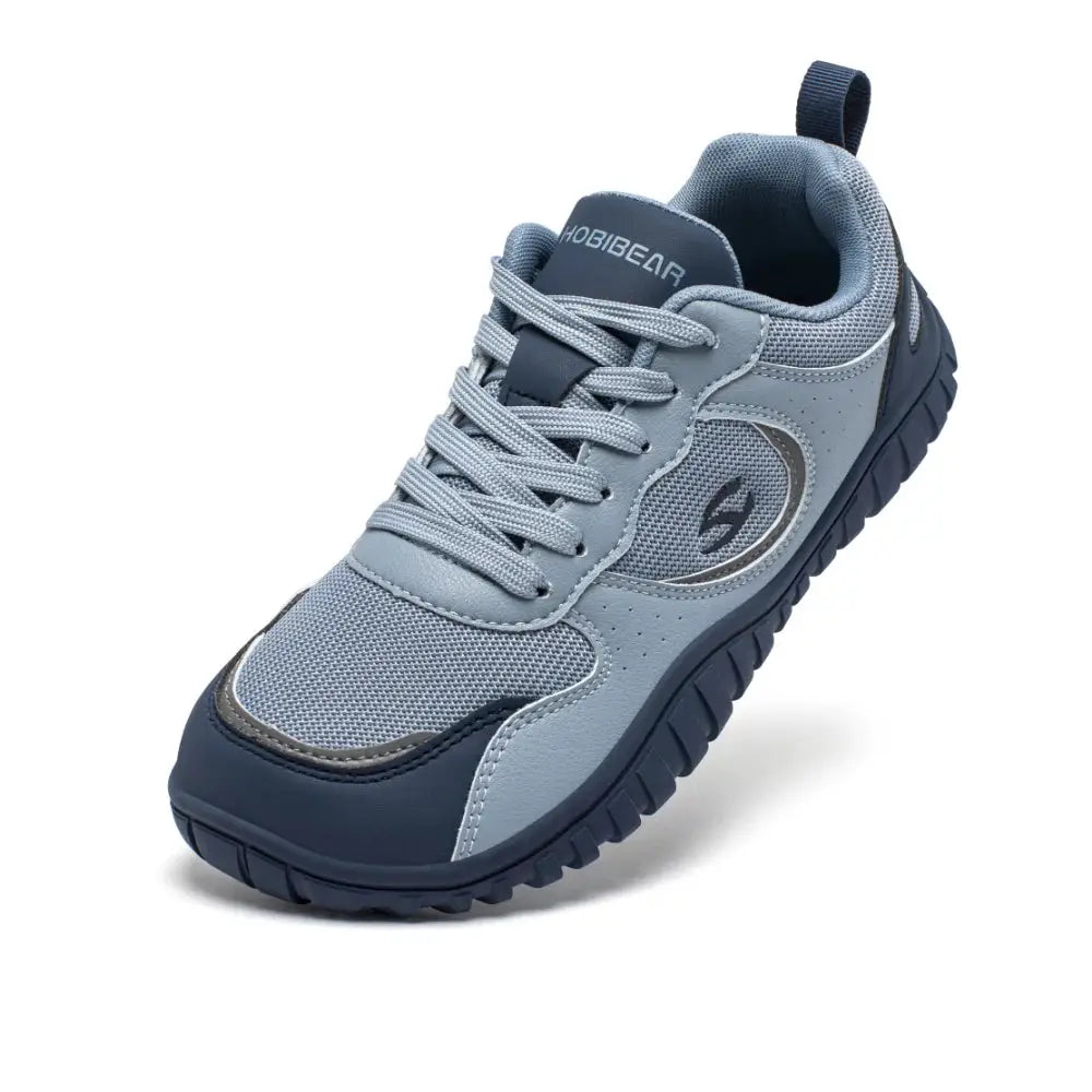 HOBIBEAR unisex wide-toe sneakers in blue-gray mesh with lace-up design and rugged outsole
