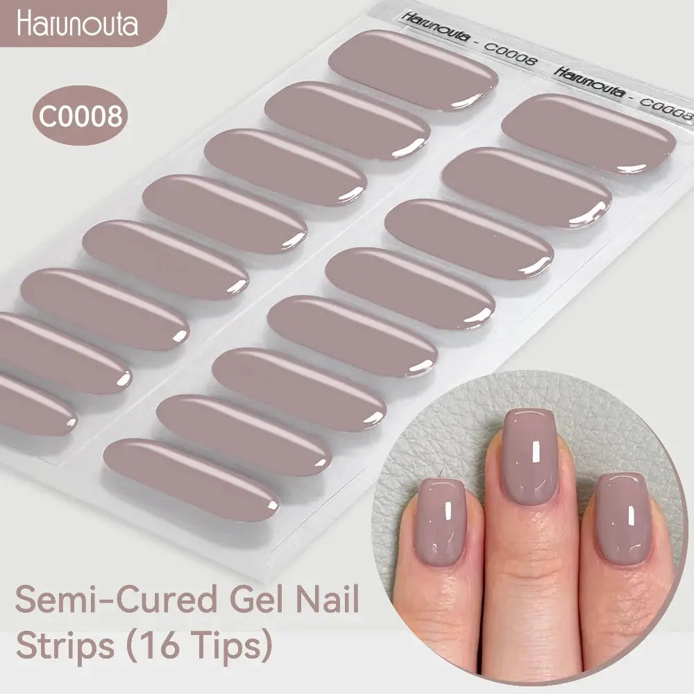 Gradient Auroras semi-cured gel nail strips, 16 mauve tips for DIY nails Harunouta