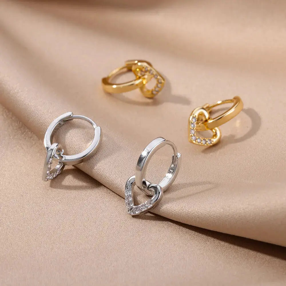 Hollow Zircon Heart Earrings For Women Stainless Steel Gold Color Jewelry Gift Free Shipping Luxury Wedding Accessory