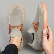 Simples Market wide barefoot shoes pair for men and women; beige knit upper with tan leather lace accents and sole