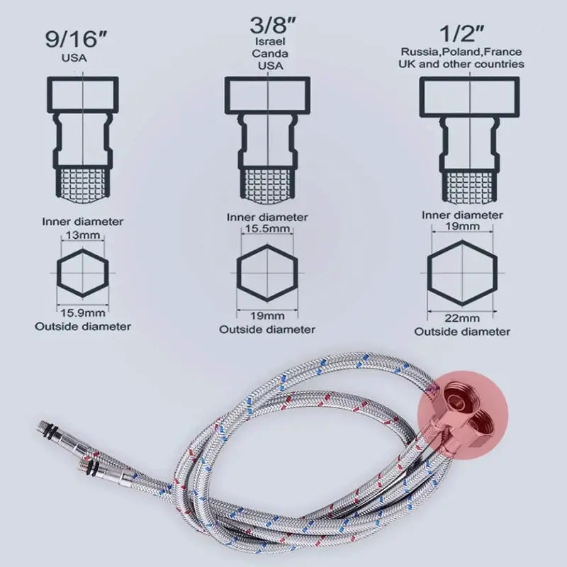Universal swivel braided stainless steel hose for kitchen faucet by Simples Market, hot and cold, deck-mounted