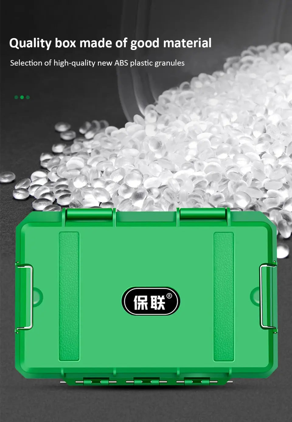Green waterproof storage case for tools and precision instrument parts with a black logo, sealed and shockproof