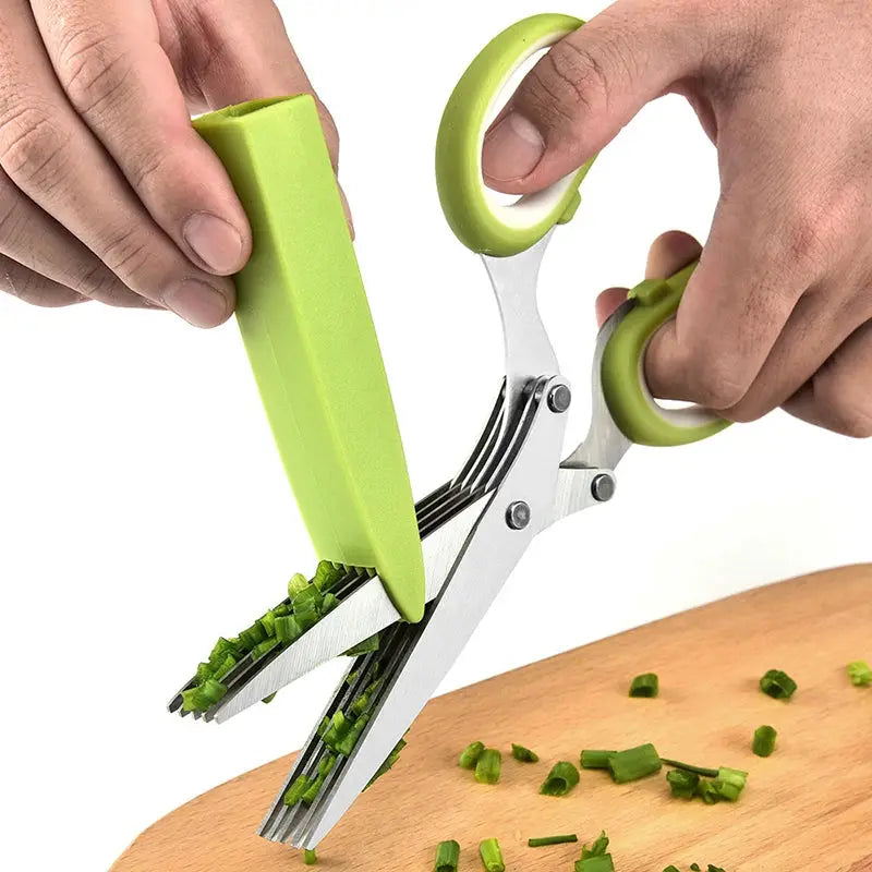 Multi Layer Stainless Steel Kitchen Scissors With Safe Cover For Herbs Green Onions Vegetables And Meat