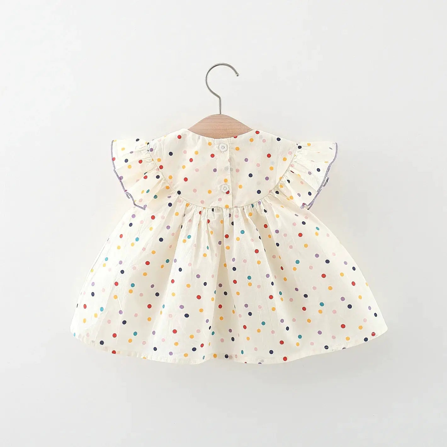 Cotton Baby Dress With Flower Embroidery And Colorful Polka Dot Print For Comfortable Summer Casual Wear