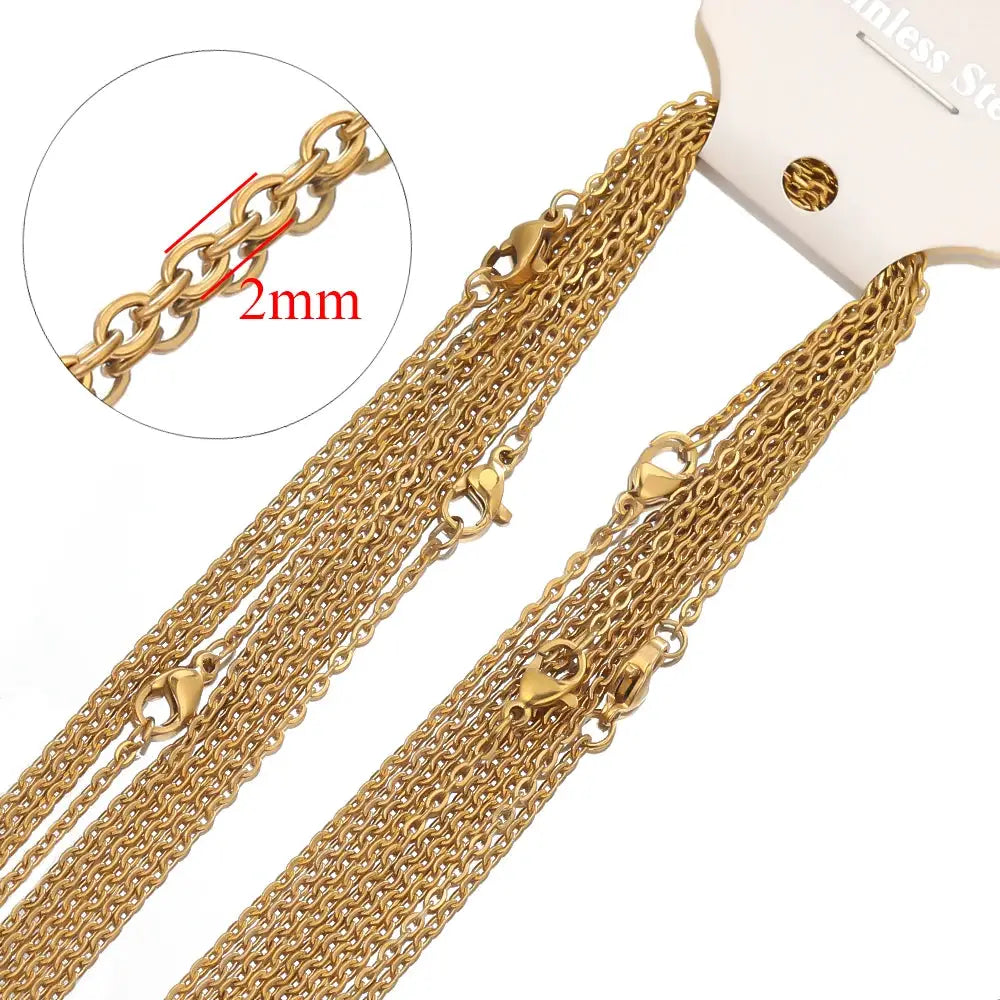10 Pcs 50cm 2mm Gold Color Stainless Steel Link Chains Cuban Necklaces Wholesale Jewelry Making DIY Craft Supplies